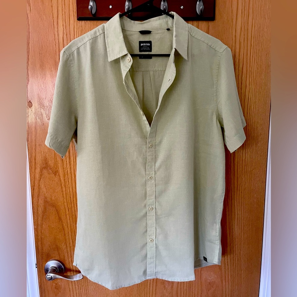 Prana Men's Lindores Short Sleeve Shirt - Size Medium - Slim Fit - Pale Aloe